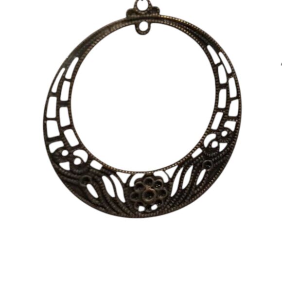 Floral Hoop Pierced Earrings Round Copper Tone Vintage like 2 inch drop - Picture 2 of 9